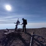 高山の頂上に立つメキシコガイドの岩﨑功